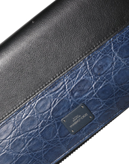 Dolce &amp; Gabbana Herren Continental Clutch aus exotischem Leder in Schwarz und Blau