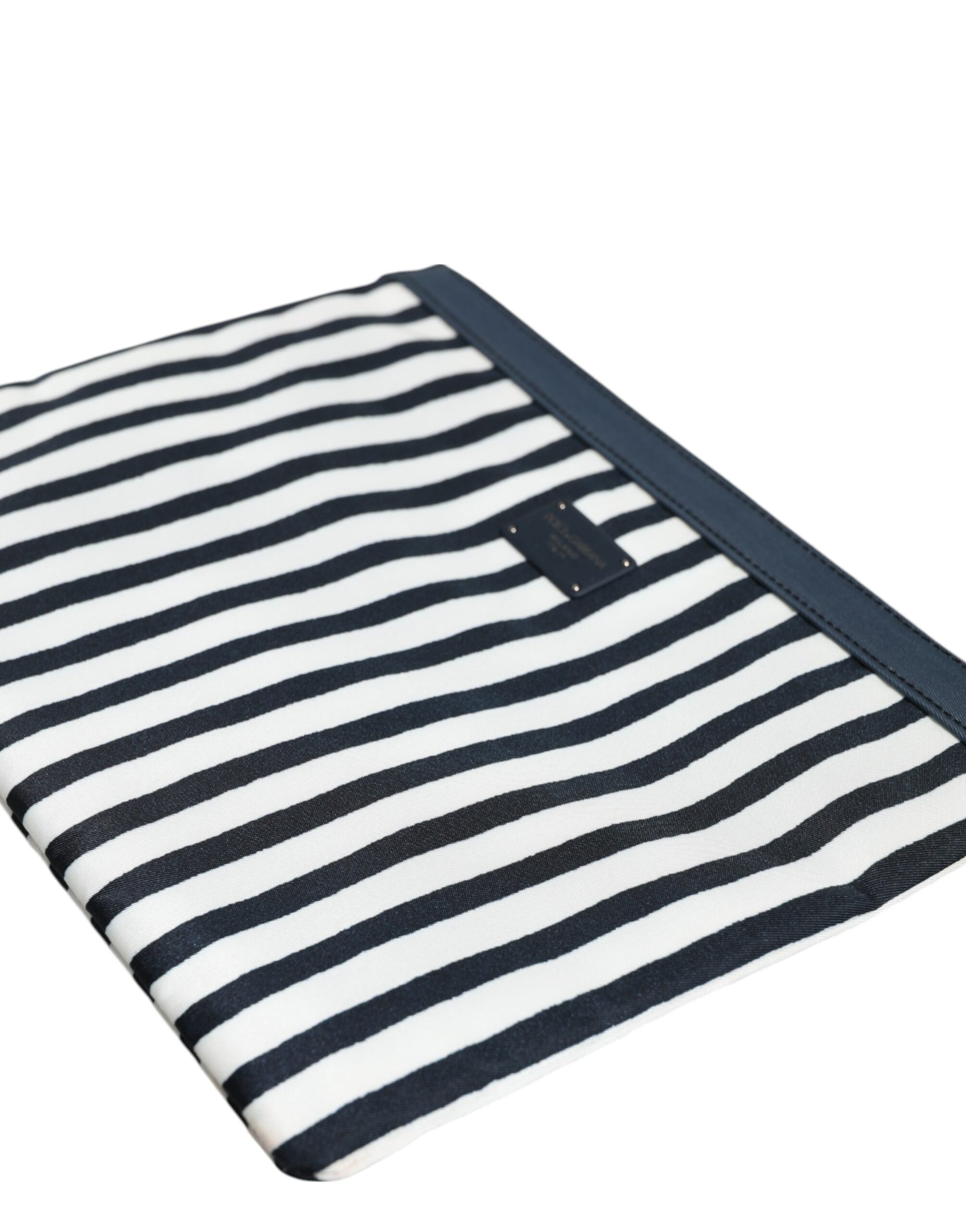 Dolce & Gabbana Black White Striped Logo Plaque Clutch Pouch Bag