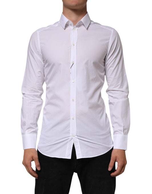 Dolce &amp; Gabbana Weißes, goldfarbenes, formelles Langarmhemd für Herren