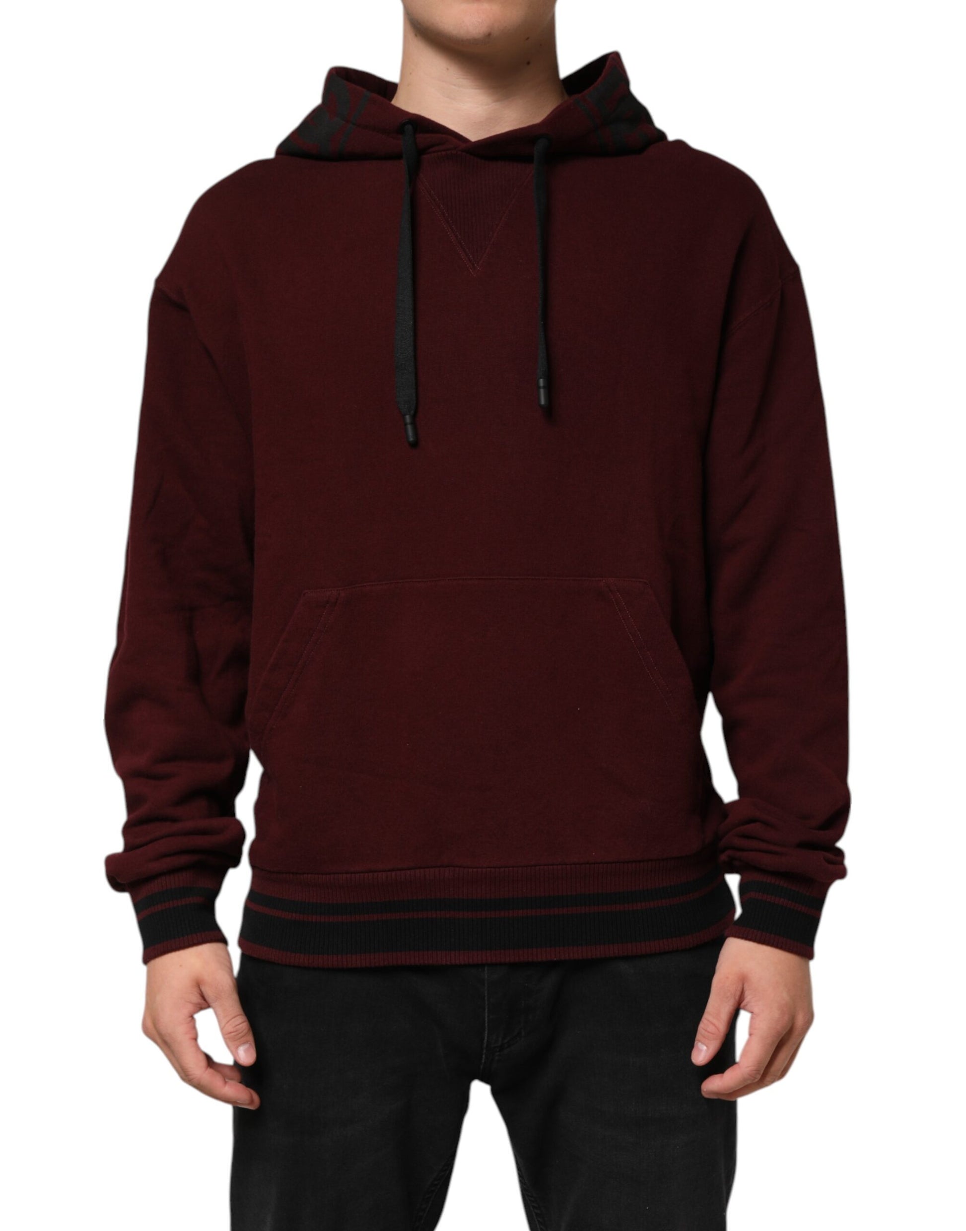 Dolce &amp; Gabbana Burgunderroter Baumwoll-Kapuzenpullover mit kariertem Futter für Herren