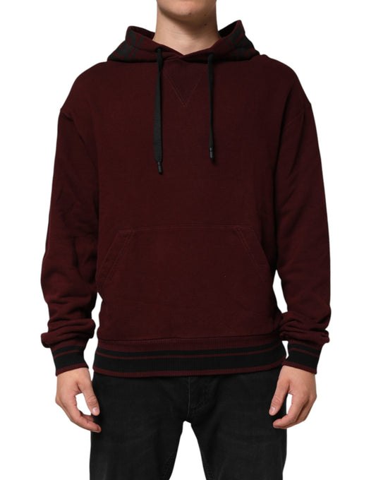 Dolce &amp; Gabbana Burgunderroter Baumwoll-Kapuzenpullover mit kariertem Futter für Herren
