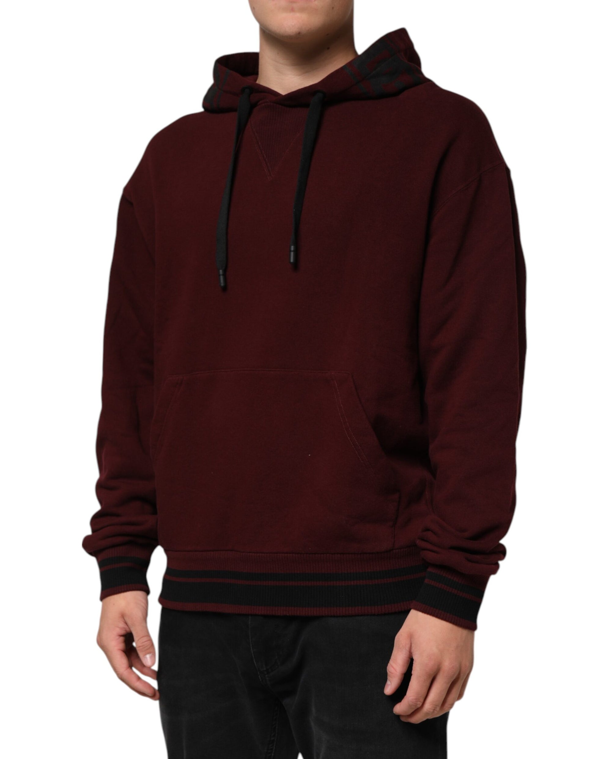 Dolce &amp; Gabbana Burgunderroter Baumwoll-Kapuzenpullover mit kariertem Futter für Herren