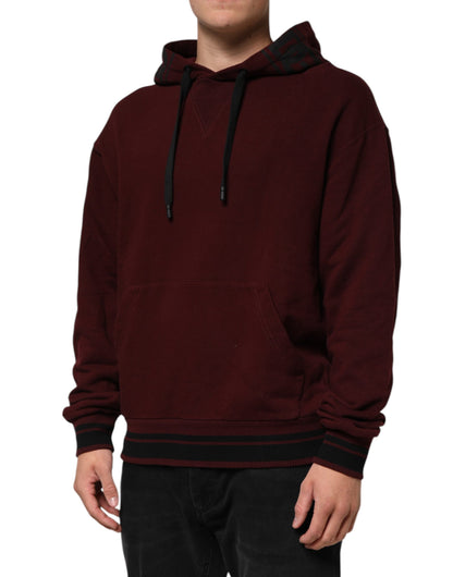 Dolce &amp; Gabbana Burgunderroter Baumwoll-Kapuzenpullover mit kariertem Futter für Herren