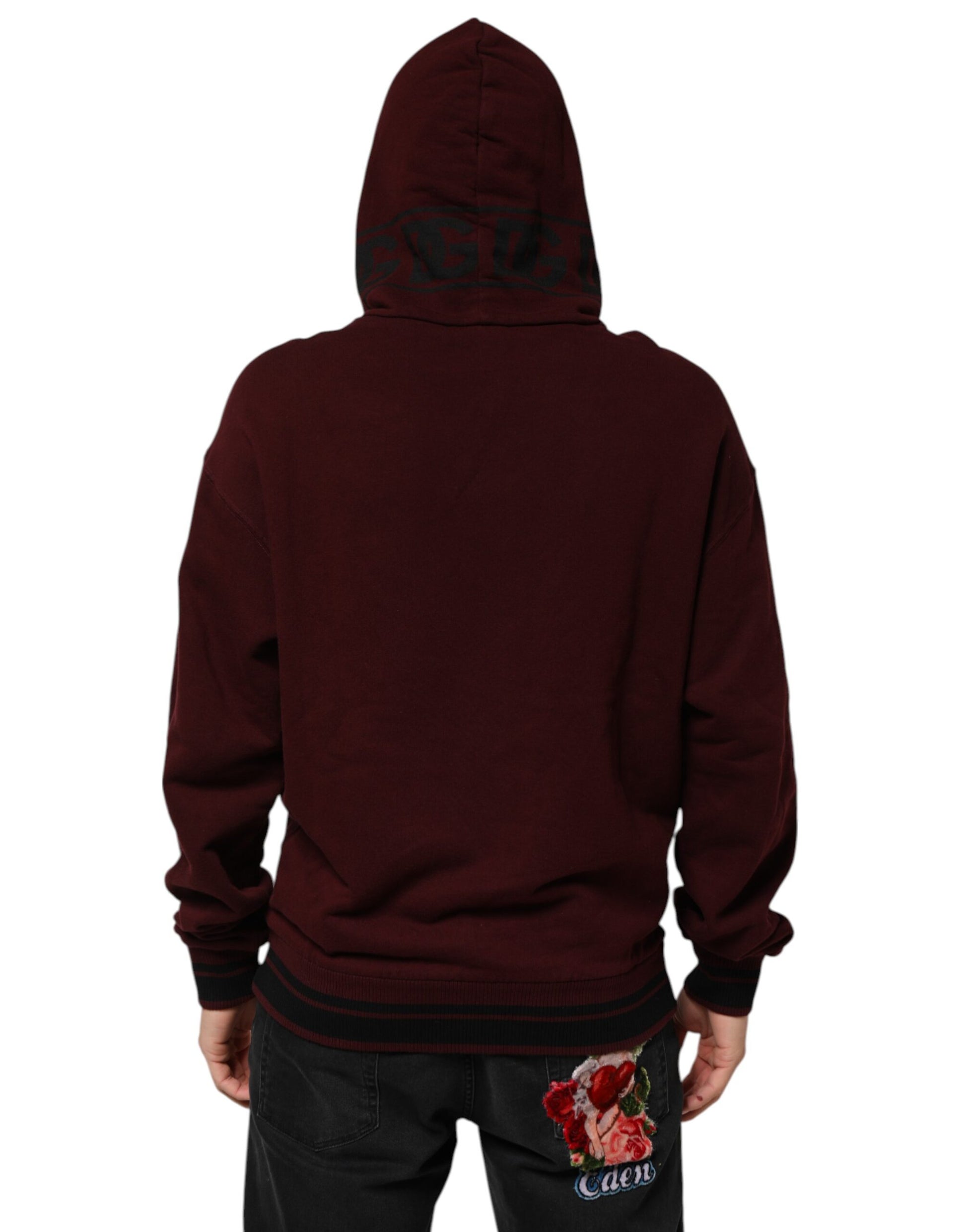 Dolce &amp; Gabbana Burgunderroter Baumwoll-Kapuzenpullover mit kariertem Futter für Herren