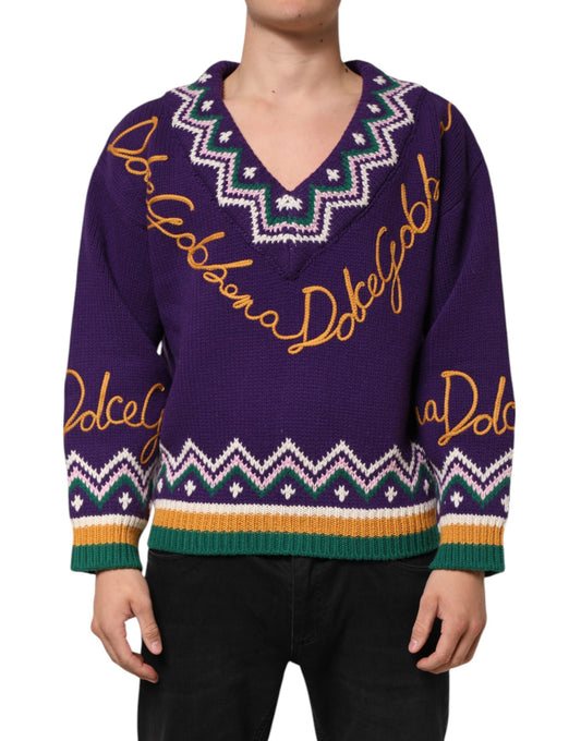 Dolce &amp; Gabbana Lila Wolle DG Logo Herren Strickpullover