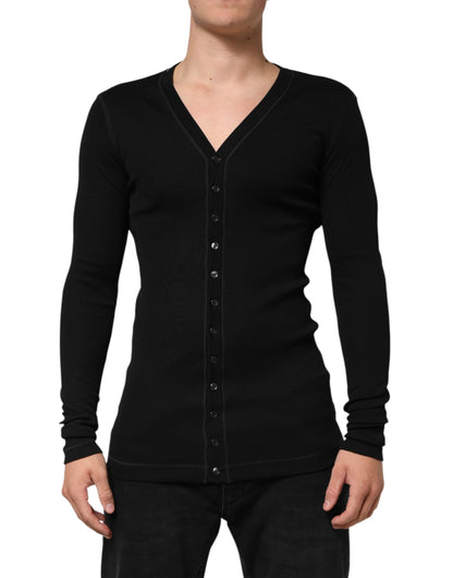 Dolce &amp; Gabbana – Schwarzer Cardigan aus Baumwolle mit Knopfleiste für Herren