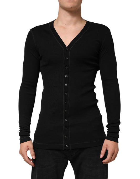 Dolce &amp; Gabbana – Schwarzer Cardigan aus Baumwolle mit Knopfleiste für Herren