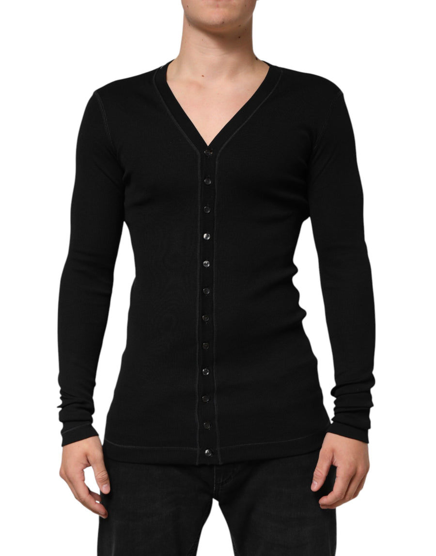 Dolce & Gabbana – Schwarzer Cardigan aus Baumwolle mit Knopfleiste für Herren