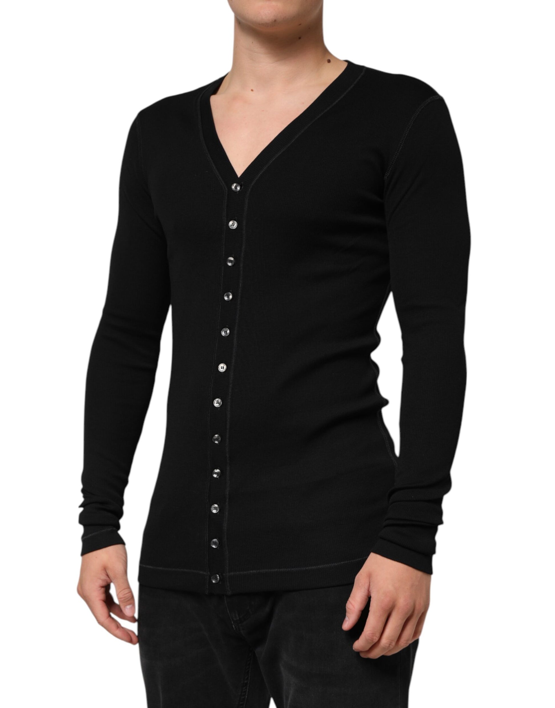 Dolce &amp; Gabbana – Schwarzer Cardigan aus Baumwolle mit Knopfleiste für Herren