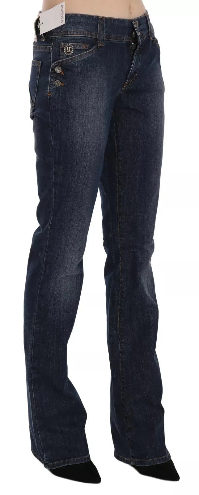 John Galliano Blau verwaschene Jeans mit mittlerer Taille und ausgestelltem Denim, Freizeithose 