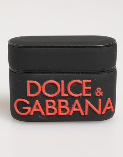Dolce & Gabbana Black Orange Rubber Logo Embossed Accessory Airpods Case