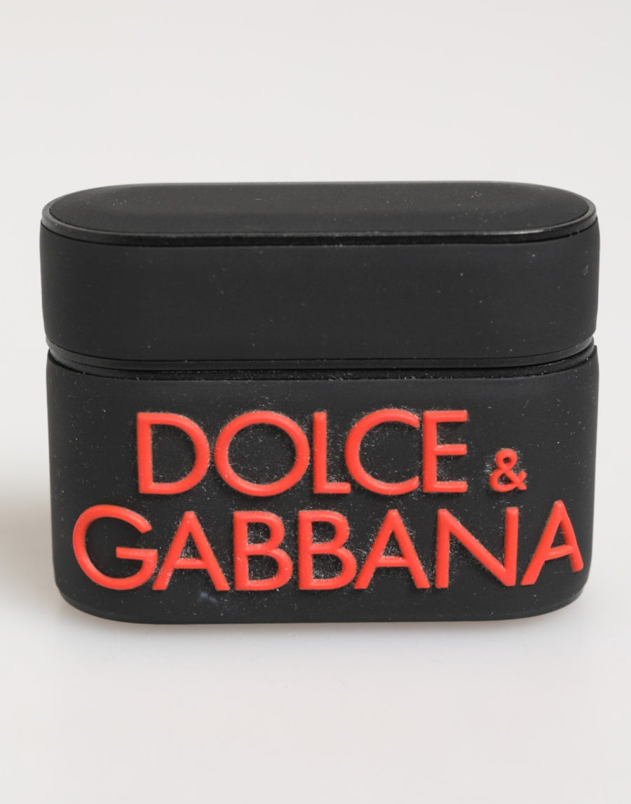 Dolce & Gabbana Black Orange Rubber Logo Embossed Accessory Airpods Case