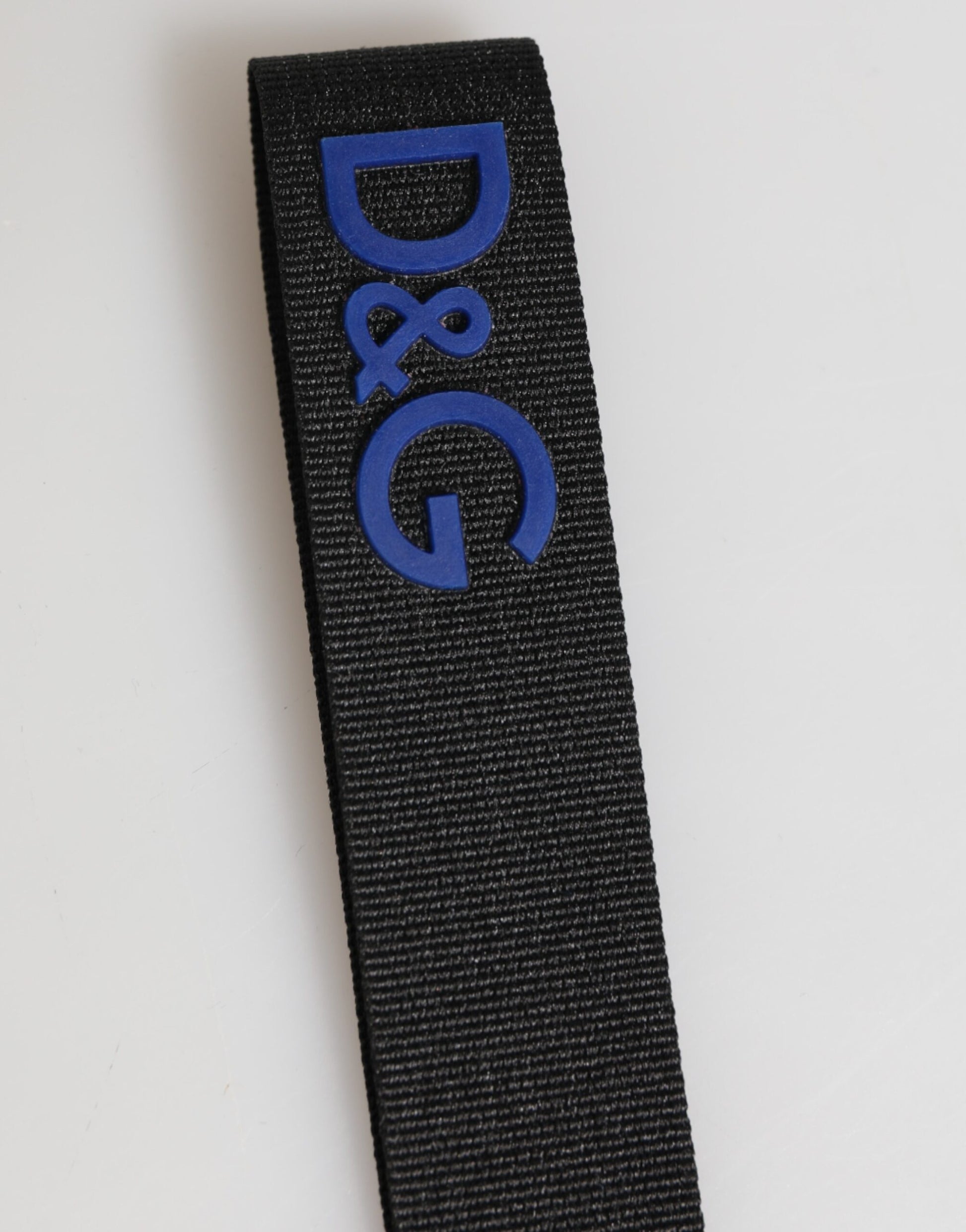 Dolce & Gabbana Black Blue DG Logo Polyester Brass Holder Keychain Keyring