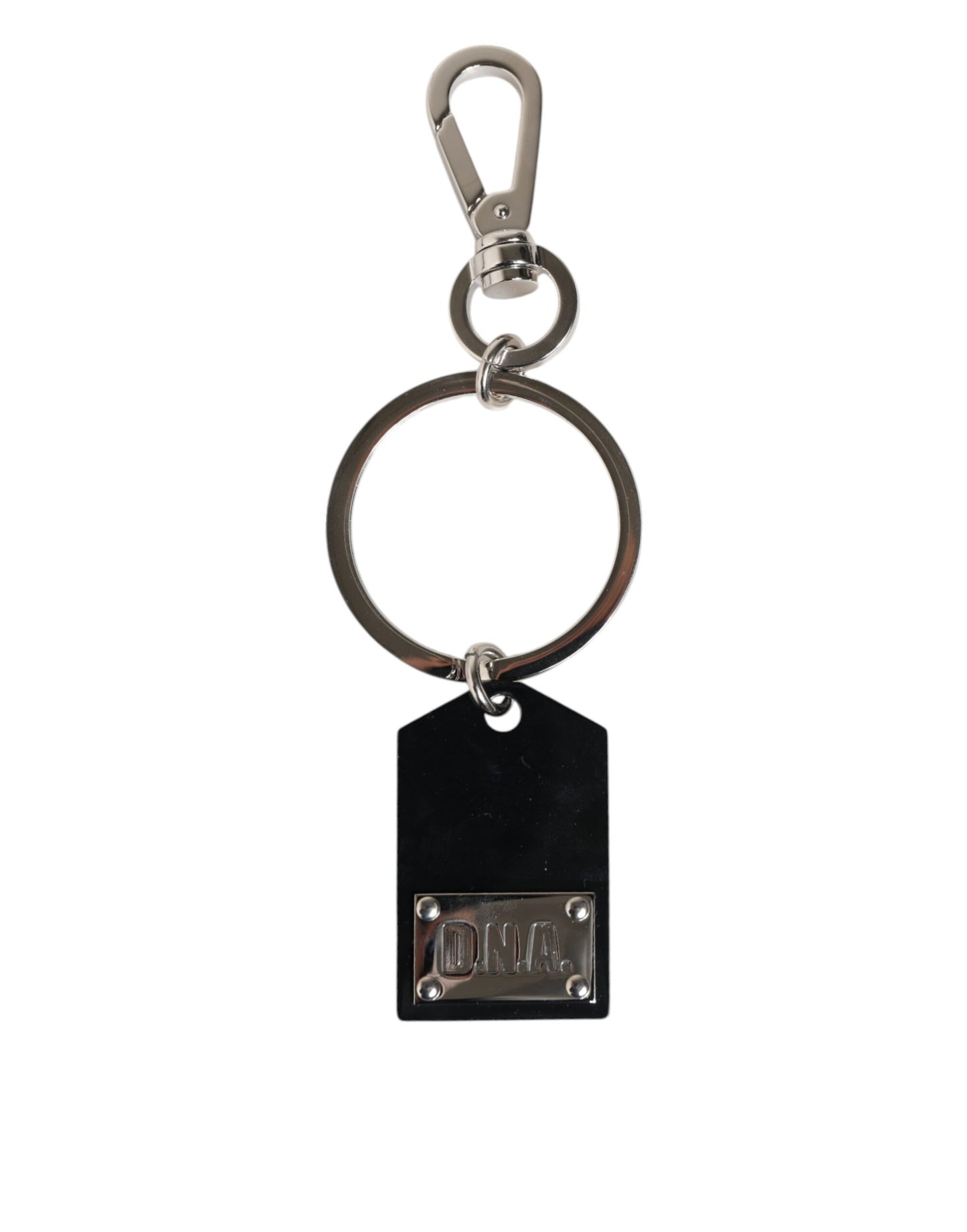 Dolce & Gabbana Black Sint Glass Plaque DG Logo Metal PlateKeychain Keyring