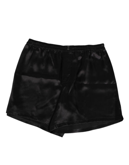 Dolce &amp; Gabbana Schwarze elastische Herren-Boxershorts aus Seidensatin