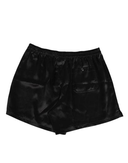 Dolce &amp; Gabbana Schwarze elastische Herren-Boxershorts aus Seidensatin