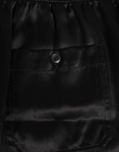 Dolce &amp; Gabbana Schwarze elastische Herren-Boxershorts aus Seidensatin