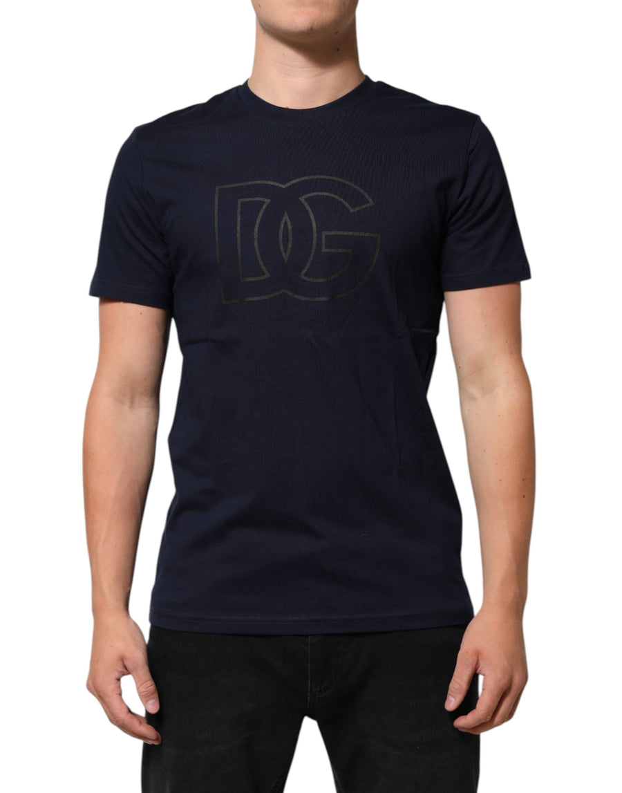 Dolce & Gabbana Herren-T-Shirt aus dunkelblauer Baumwolle mit DG-Logo-Print