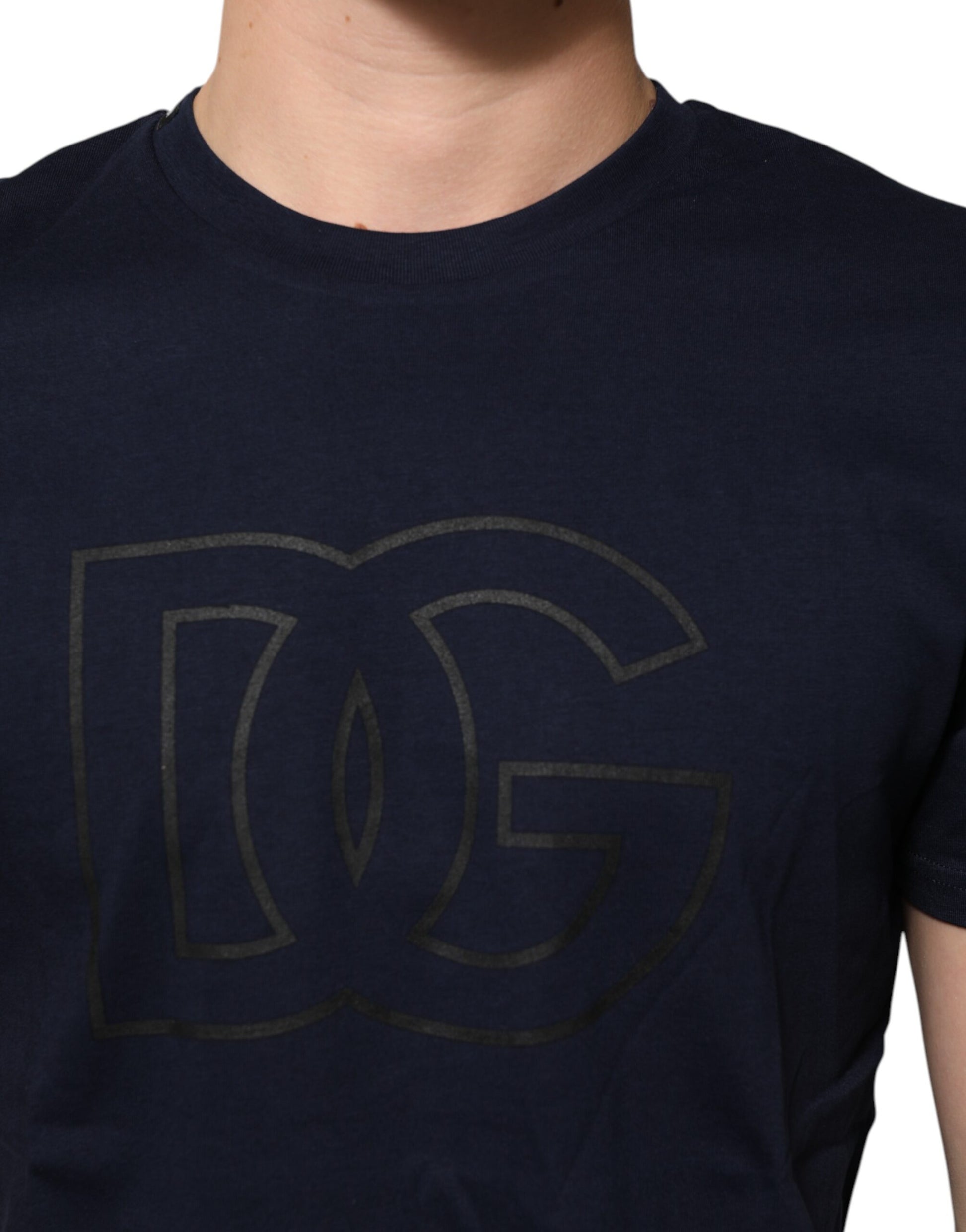 Dolce &amp; Gabbana Herren-T-Shirt aus dunkelblauer Baumwolle mit DG-Logo-Print