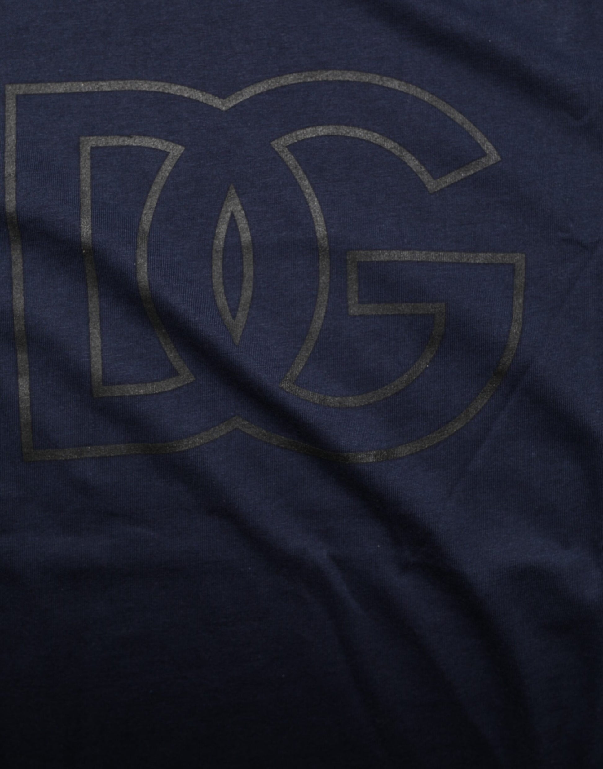 Dolce &amp; Gabbana Herren-T-Shirt aus dunkelblauer Baumwolle mit DG-Logo-Print