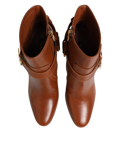 Dolce &amp; Gabbana Stiefeletten aus braunem Leder mit DG-Logo und Schnalle