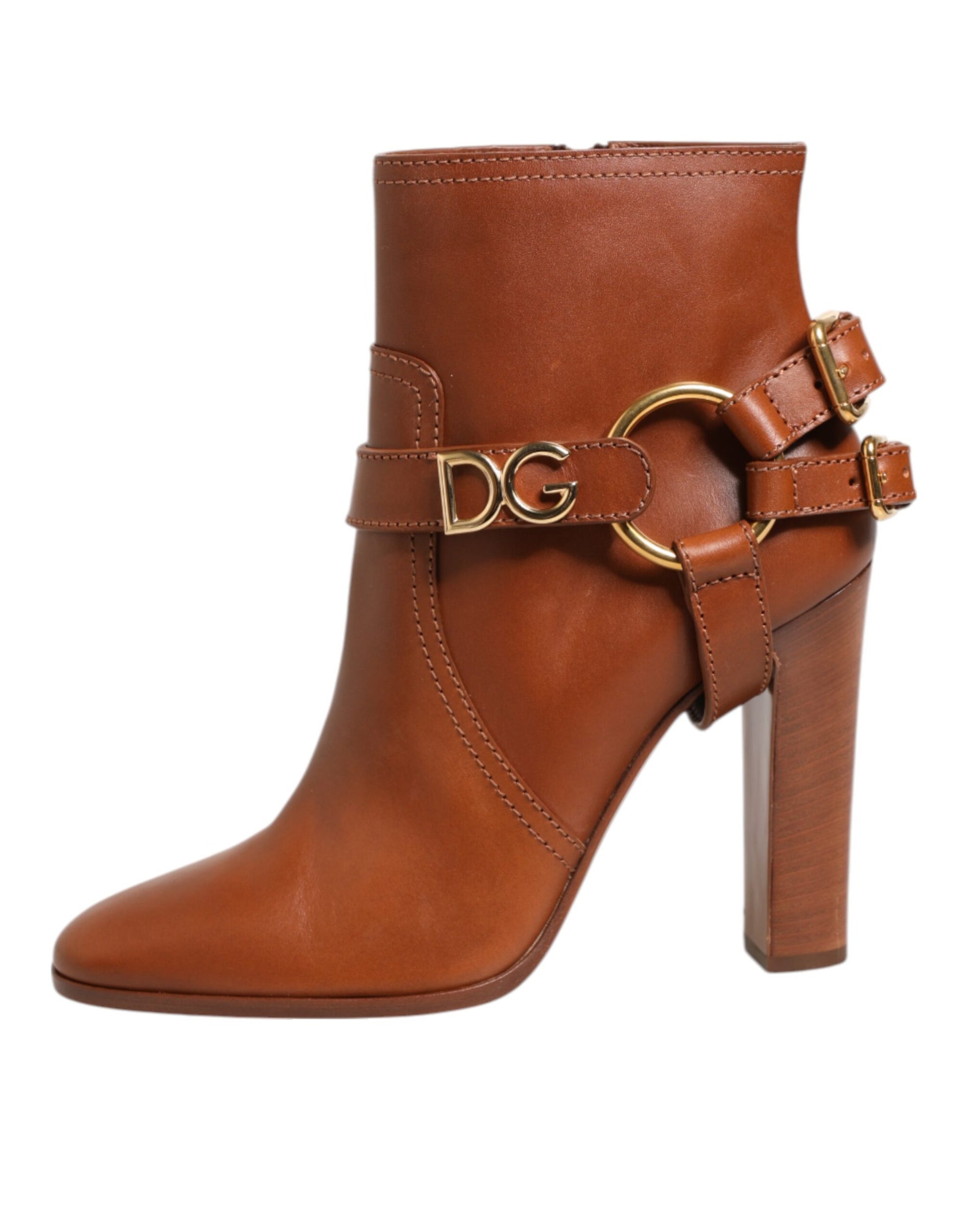 Dolce &amp; Gabbana Stiefeletten aus braunem Leder mit DG-Logo und Schnalle