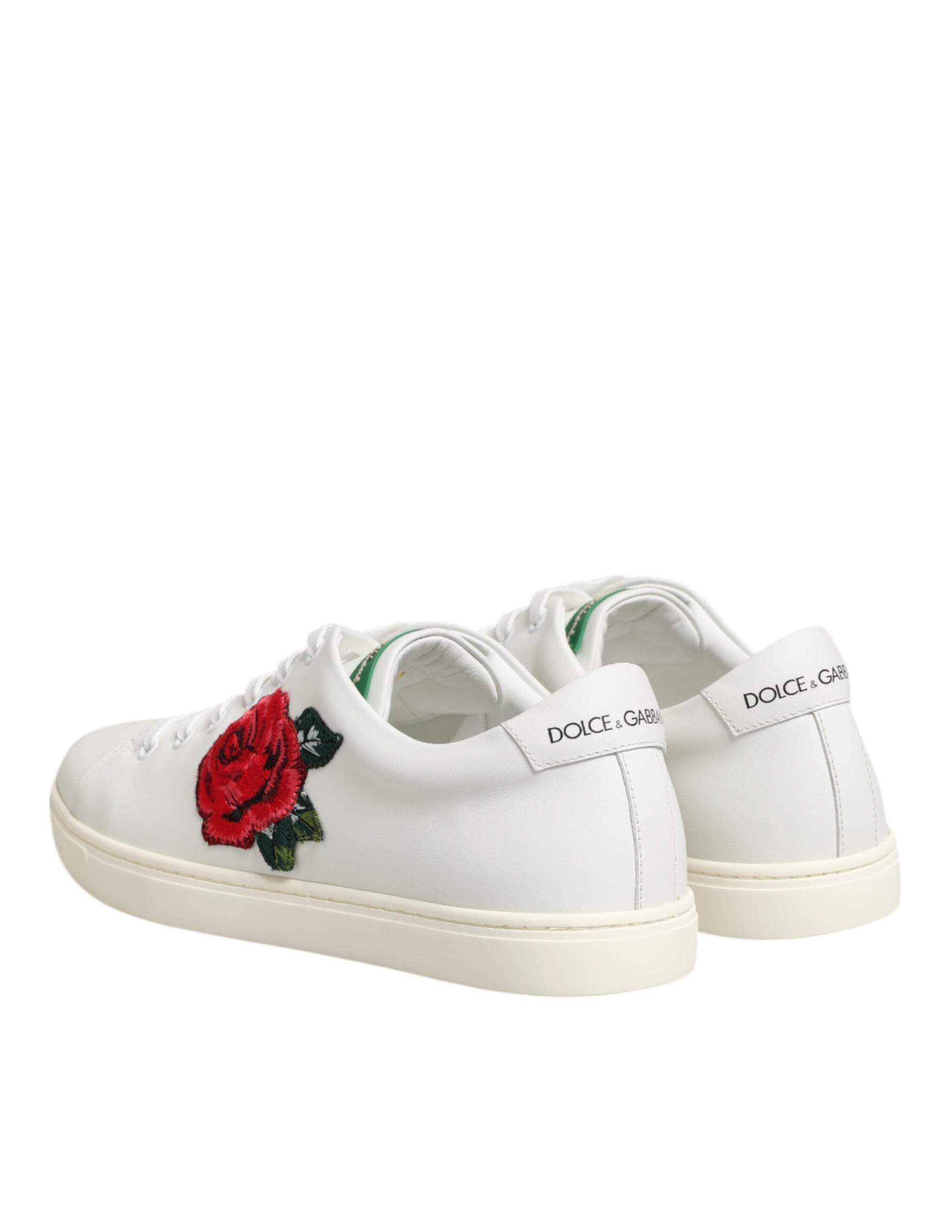 Dolce &amp; Gabbana – Niedrige Schuhe aus weißem Leder mit Rosenstickerei