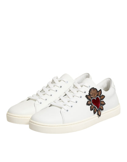 Dolce &amp; Gabbana – Weiße Sneakers aus Leder mit Sacre-Herz-Patch
