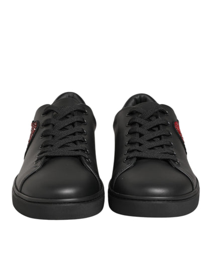 Dolce &amp; Gabbana Schwarze Leder-Sneakers mit Kristallherz