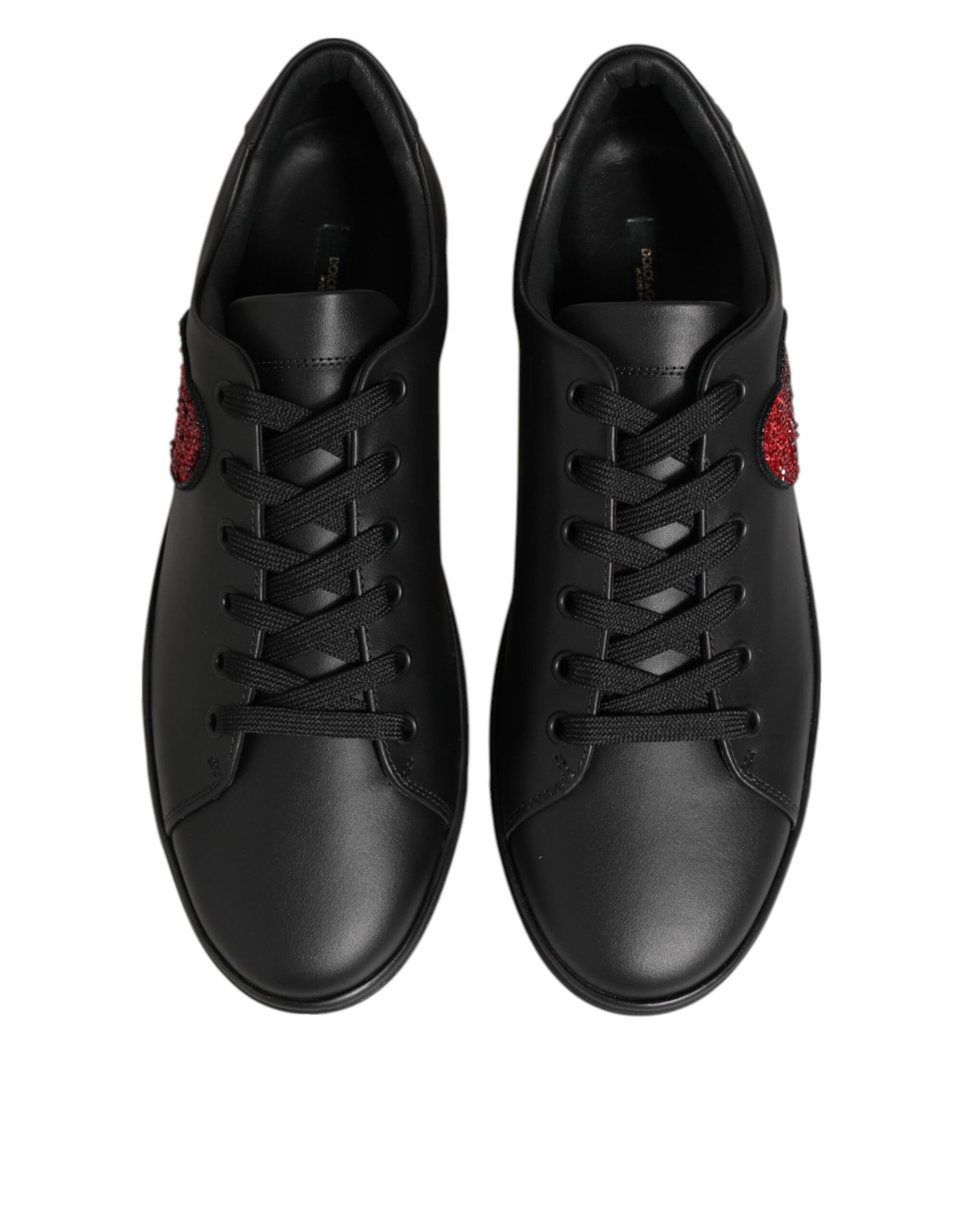 Dolce &amp; Gabbana Schwarze Leder-Sneakers mit Kristallherz