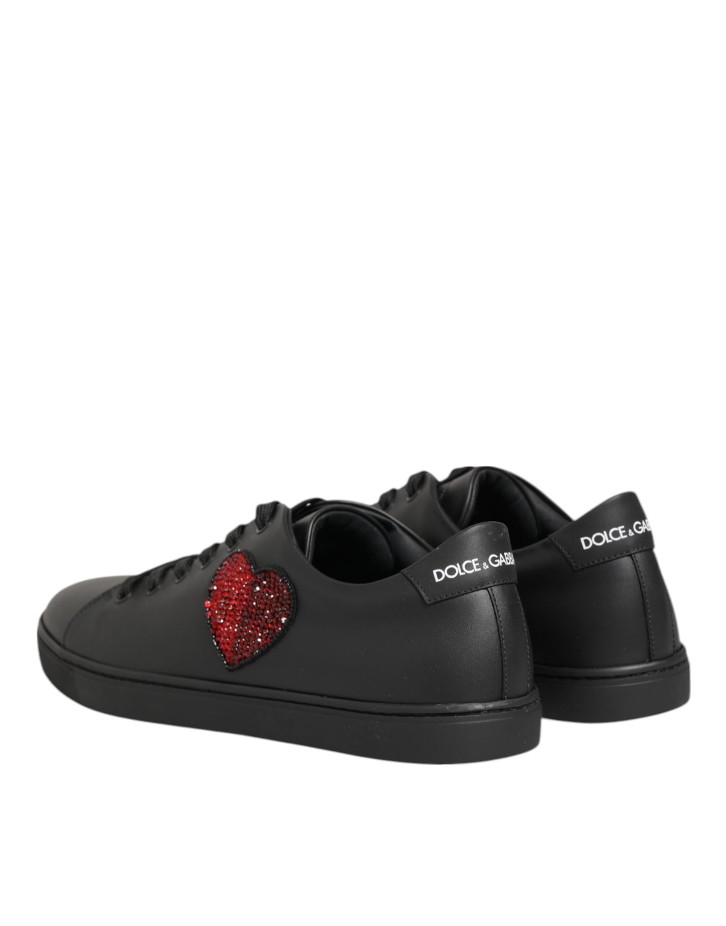 Dolce &amp; Gabbana Schwarze Leder-Sneakers mit Kristallherz