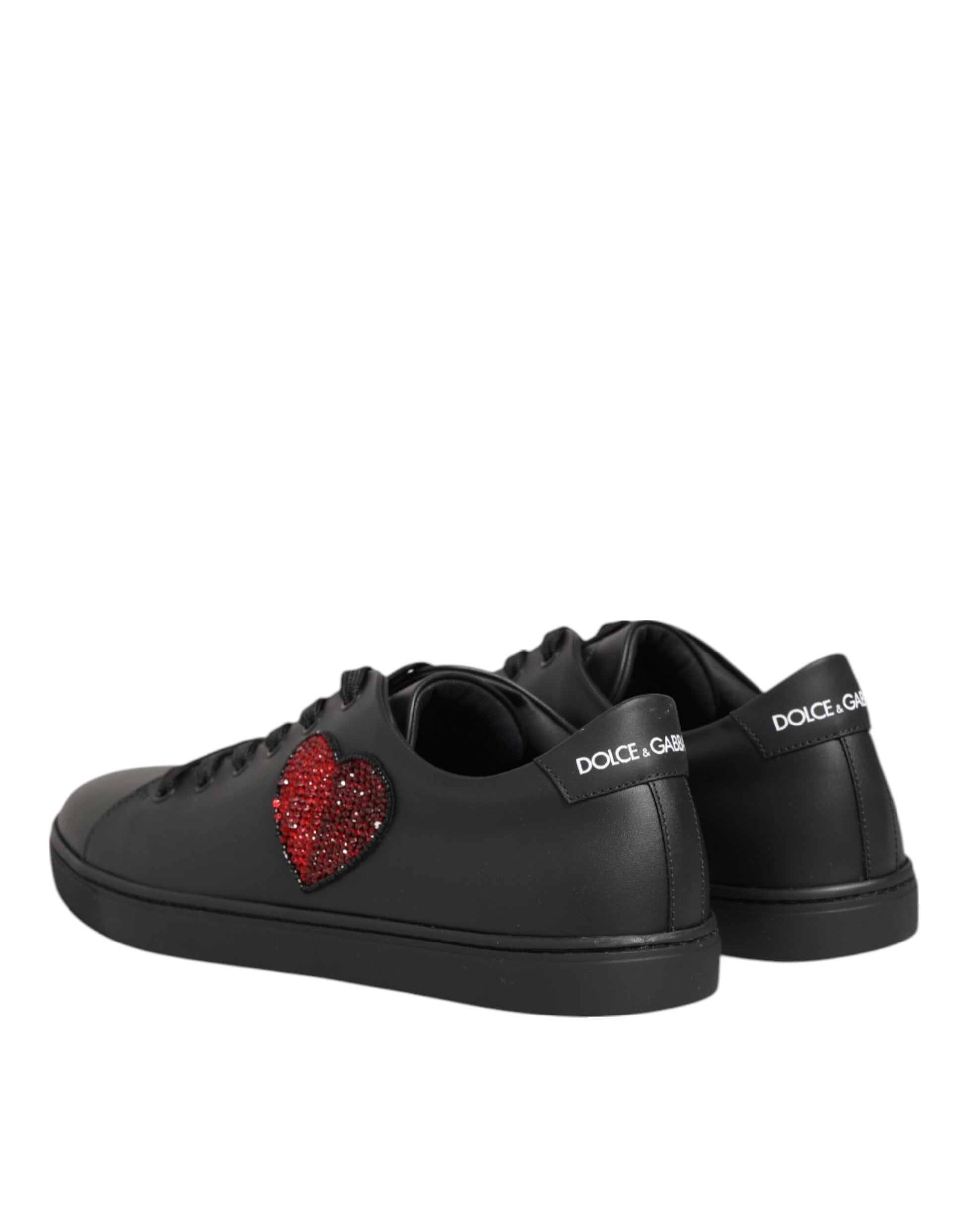 Dolce &amp; Gabbana Schwarze Leder-Sneakers mit Kristallherz