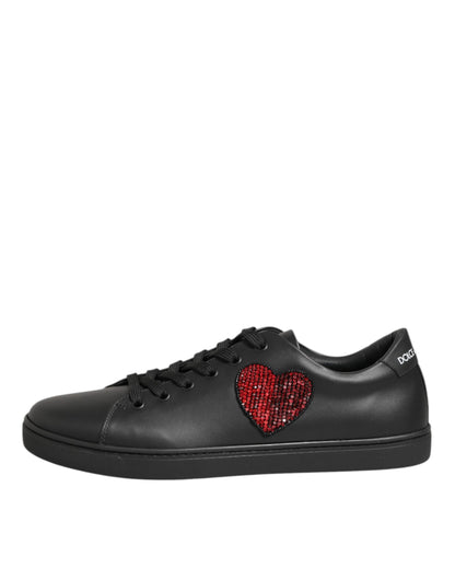 Dolce &amp; Gabbana Schwarze Leder-Sneakers mit Kristallherz