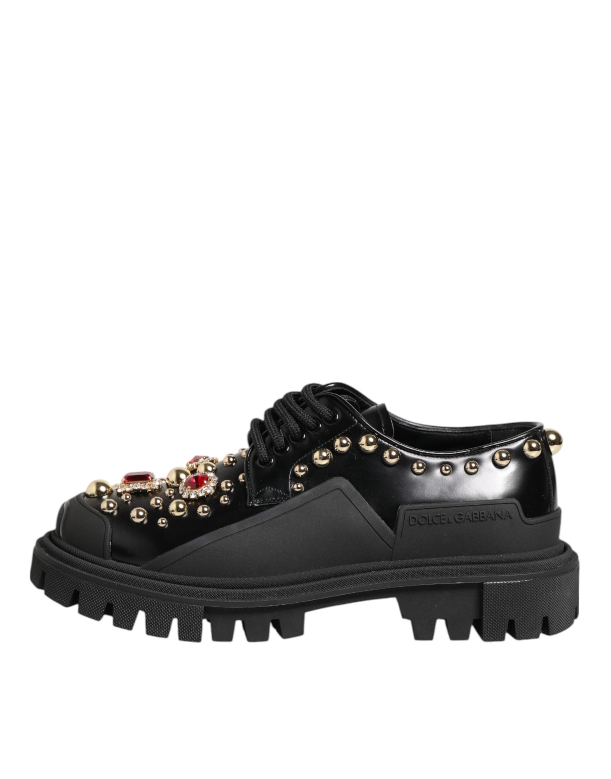 Dolce &amp; Gabbana – Derby-Schuhe aus schwarzem Leder mit Kristallen