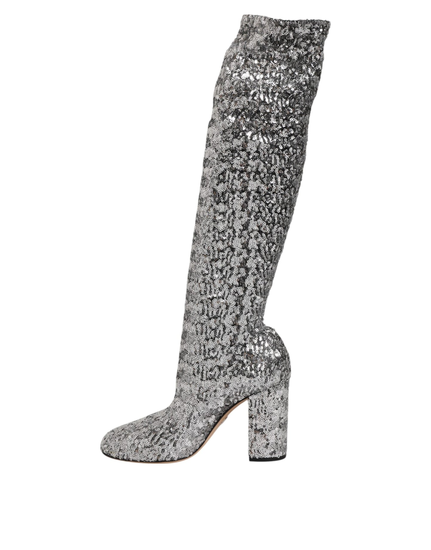 Dolce &amp; Gabbana Schuhe Silber Pailletten Glitter High Heel Boot Schuhe