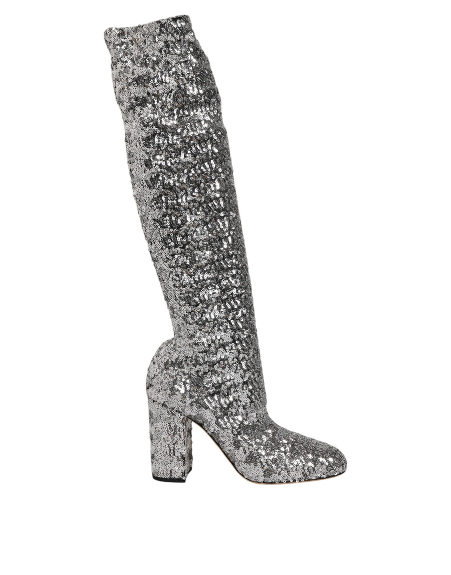 Dolce & Gabbana Schuhe Silber Pailletten Glitter High Heel Boot Schuhe