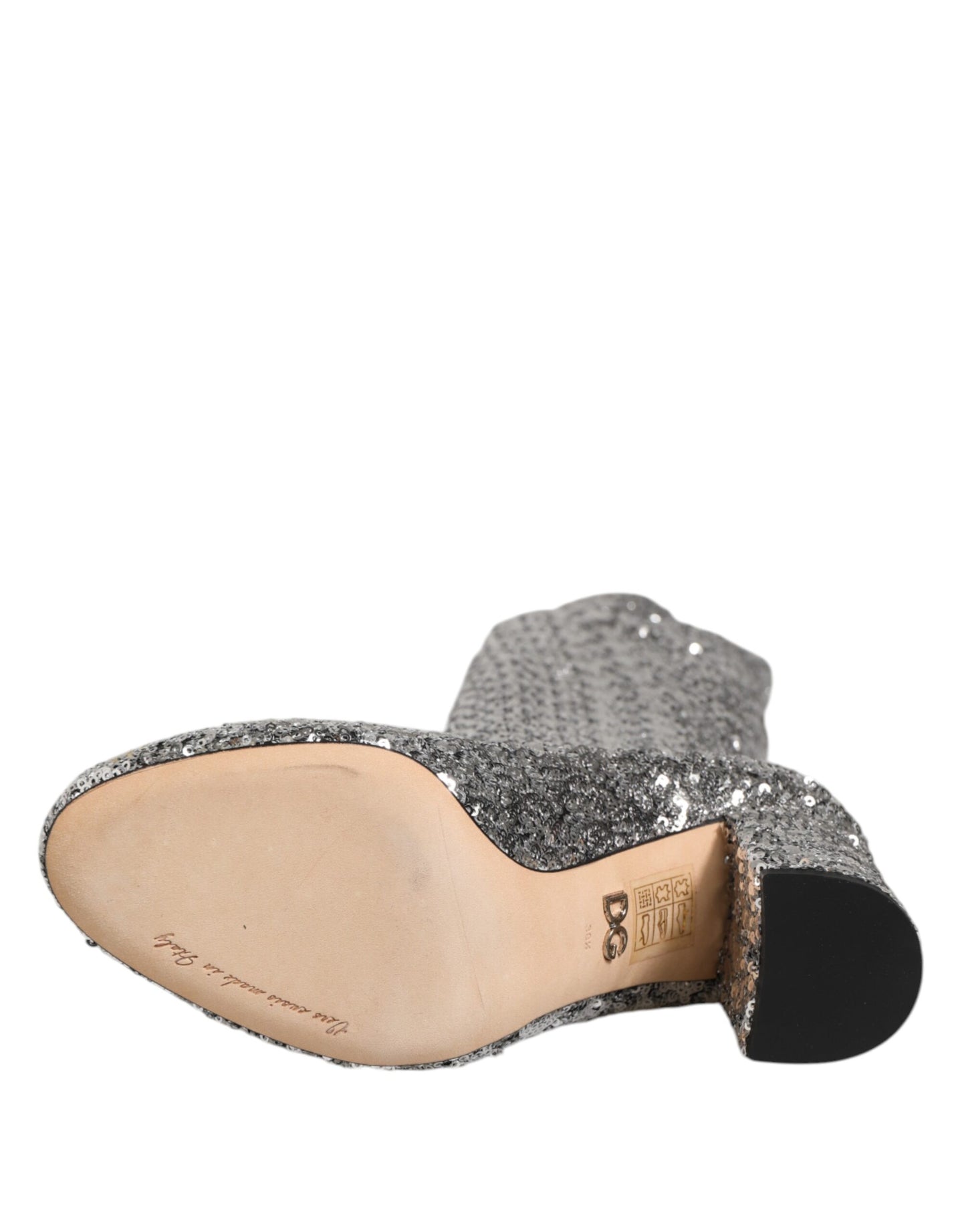 Dolce &amp; Gabbana Schuhe Silber Pailletten Glitter High Heel Boot Schuhe