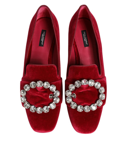 Dolce &amp; Gabbana – Loafer mit Kristallschnalle aus rotem Samt
