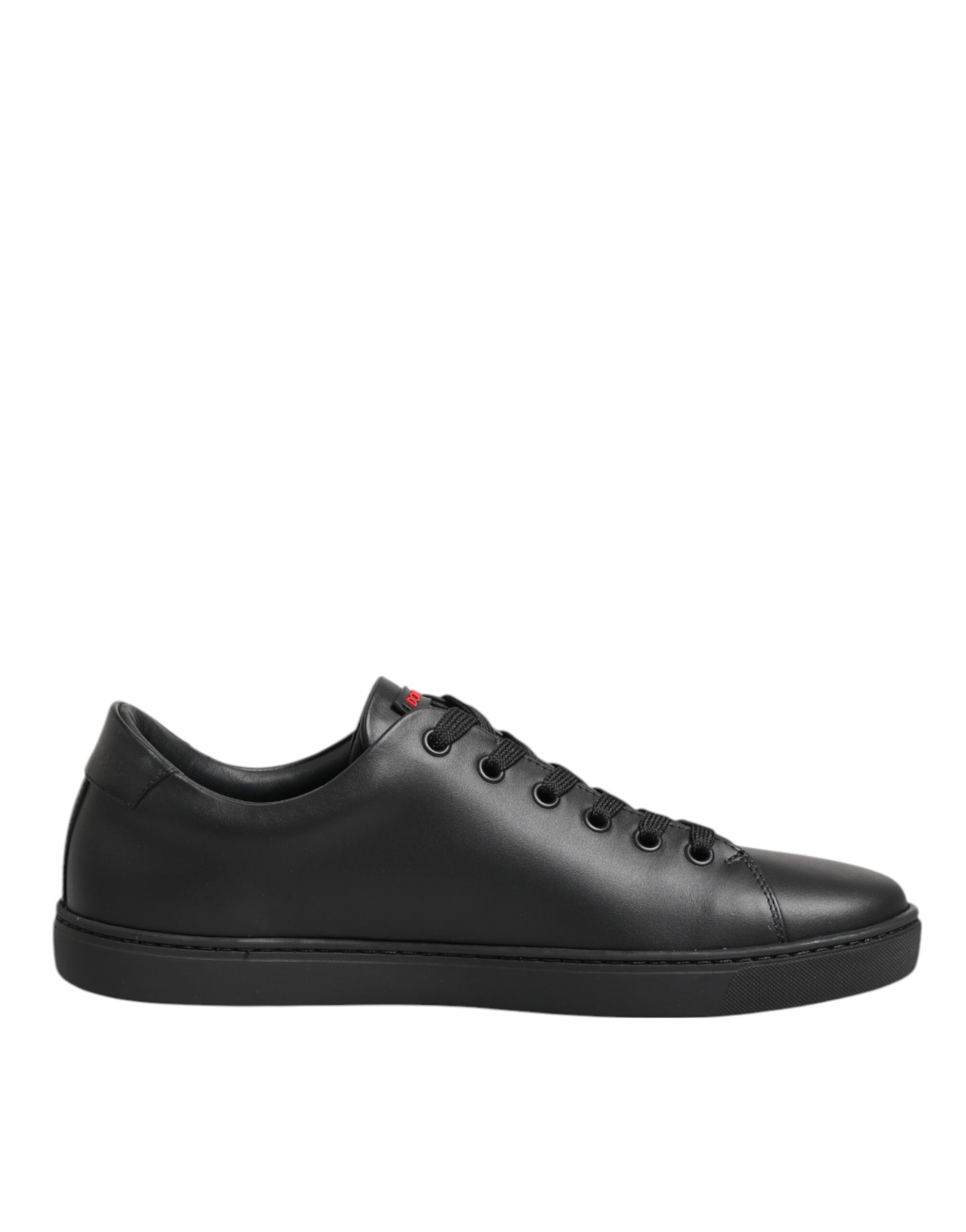 Dolce &amp; Gabbana Schwarze Leder Kristall Herz Low Top Sneakers Schuhe