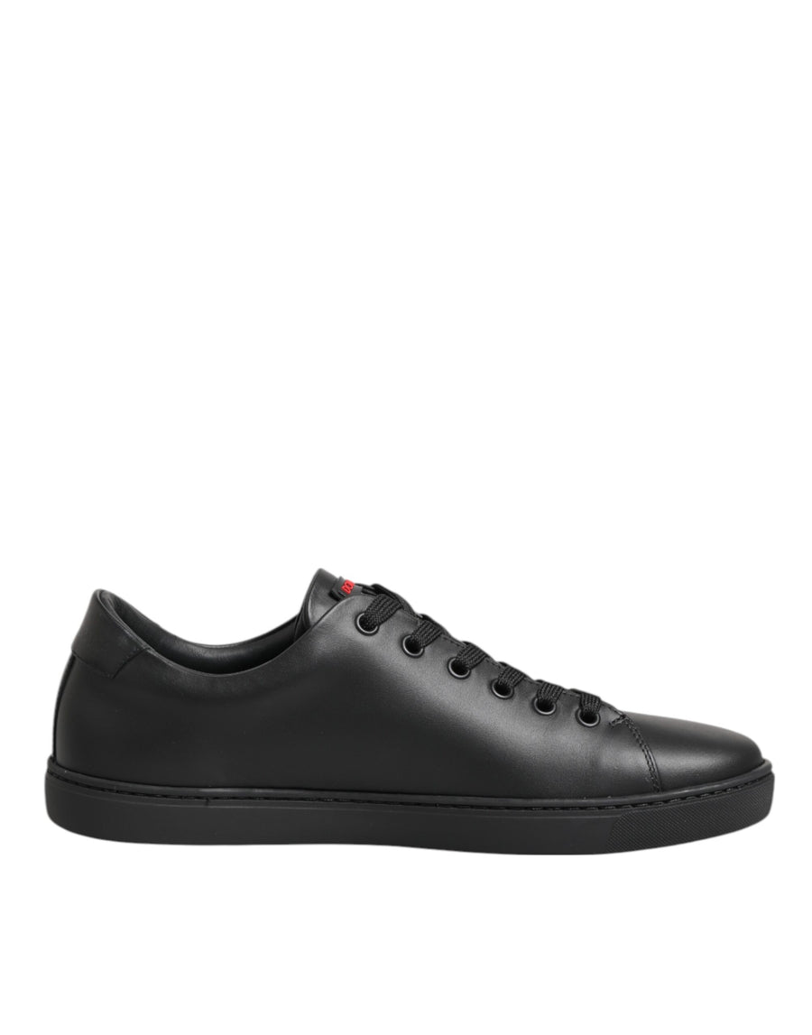 Dolce & Gabbana Schwarze Leder Kristall Herz Low Top Sneakers Schuhe