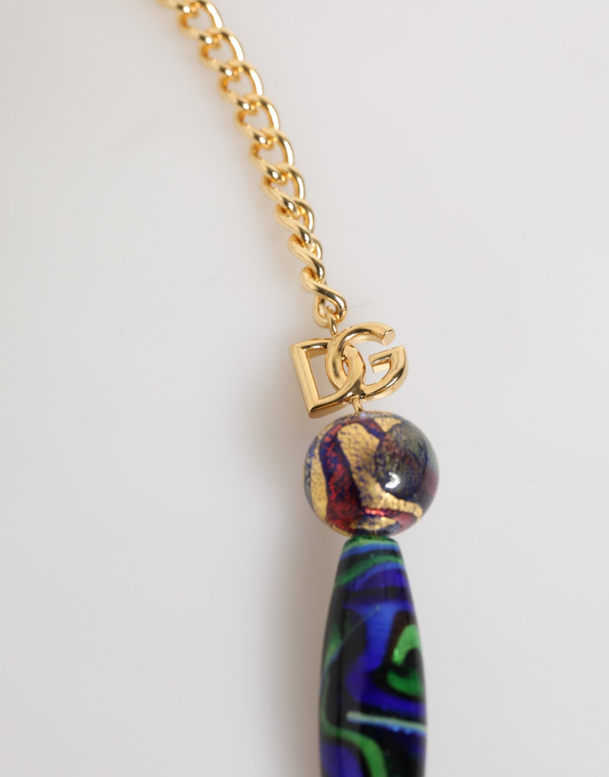 Dolce & Gabbana Multicolor Murano Glass Beads Gold Brass Chain Jewelry Necklace