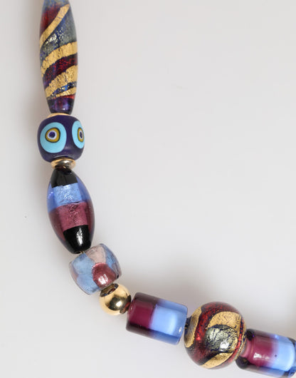 Dolce & Gabbana Multicolor Murano Glass Beads Gold Brass Chain Jewelry Necklace