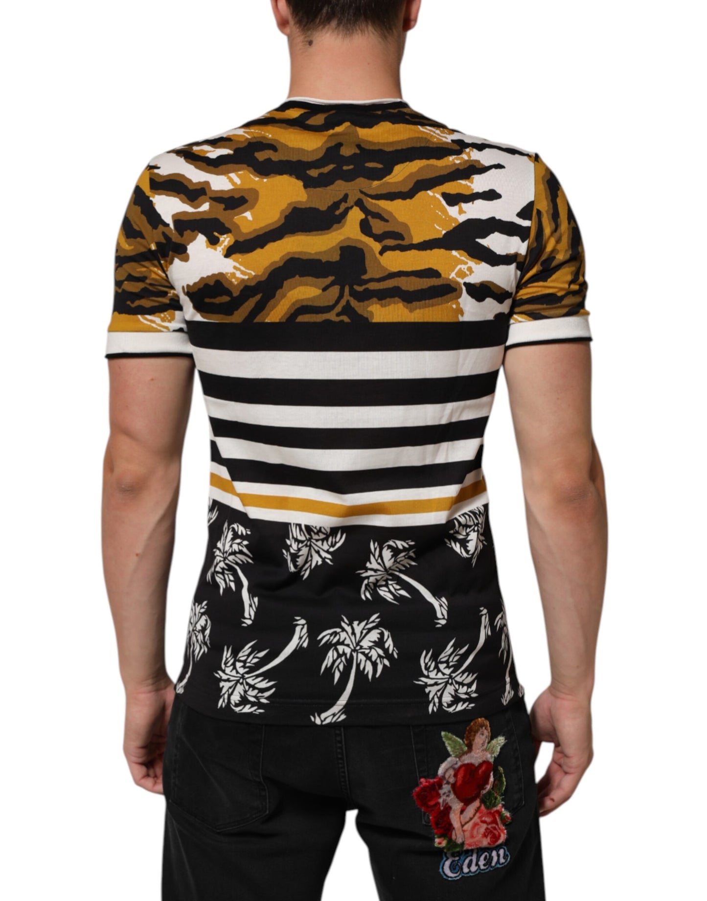 Dolce &amp; Gabbana Mehrfarbiges T-Shirt mit Rundhalsausschnitt und Leopardenmuster in Palmenblättern für Herren