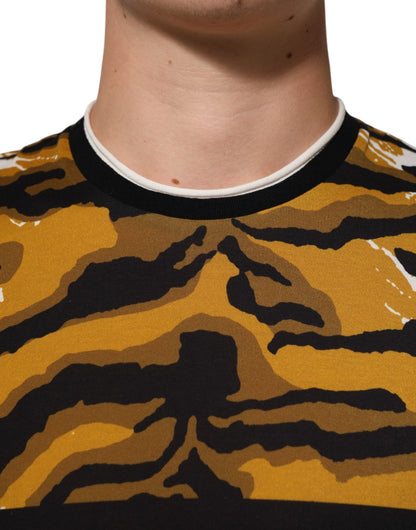 Dolce &amp; Gabbana Mehrfarbiges T-Shirt mit Rundhalsausschnitt und Leopardenmuster in Palmenblättern für Herren