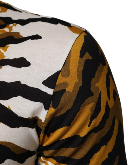 Dolce &amp; Gabbana Mehrfarbiges T-Shirt mit Rundhalsausschnitt und Leopardenmuster in Palmenblättern für Herren