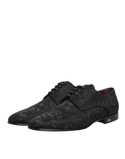 Dolce &amp; Gabbana – Derby-Schnürschuhe aus schwarzem Brokat für Herren
