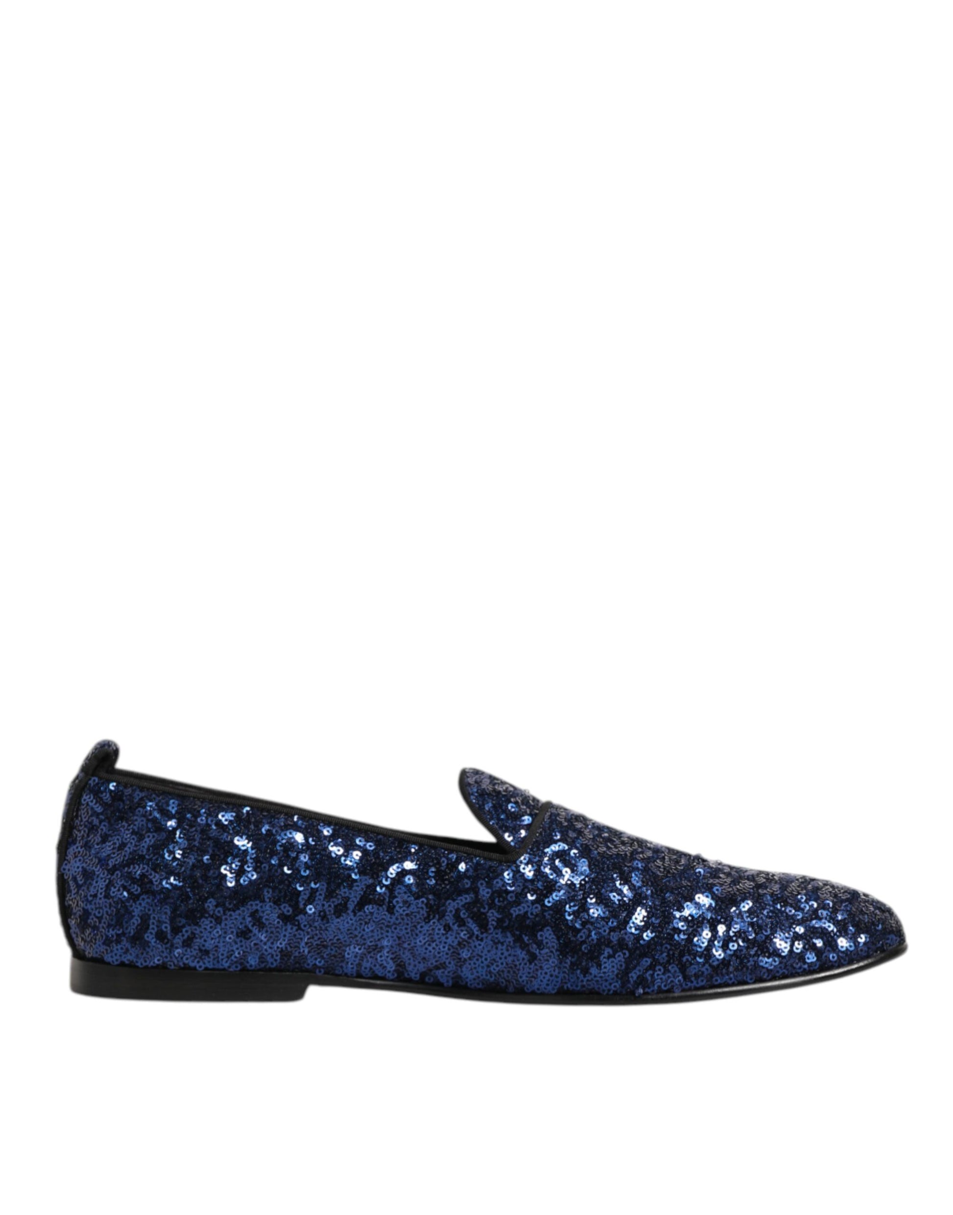 Dolce &amp; Gabbana Blaue Loafer mit Pailletten Hausschuhe Herren Abendschuhe