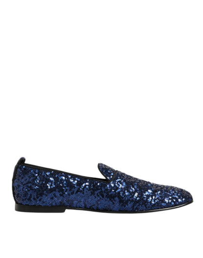 Dolce &amp; Gabbana Blaue Loafer mit Pailletten Hausschuhe Herren Abendschuhe