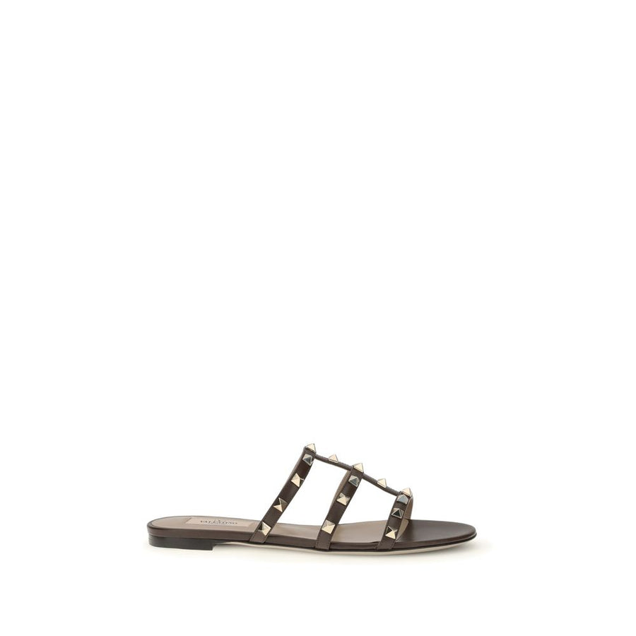 Valentino Garavani Brown Calf Leather Bos Taurus Flat Sandals