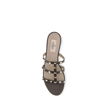 Valentino Garavani Brown Calf Leather Bos Taurus Flat Sandals